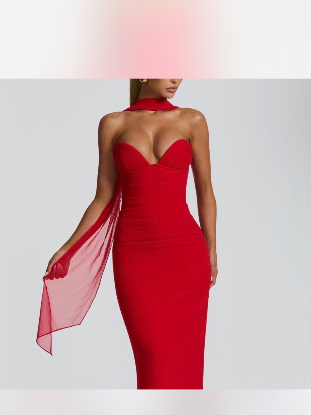 Strapless Red Sheath Evening Dress